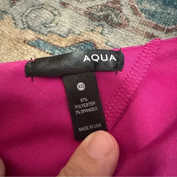 NWT AQUA• Pink Scuba Ruffled One-Shoulder Flounce Sheath Dress XS NEW $88 - Picture 9 of 9